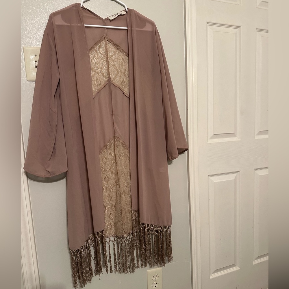 Elegant Lace Trim Kimono Cardigan